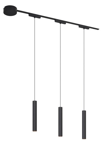 Sistema di illuminazione su binario moderno con 3 luci a sospensione nere monofase - Magnetic Cassie