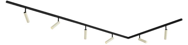 Sistema di illuminazione a binario moderno con 6 faretti beige e neri monofase - Slimline Uzzy