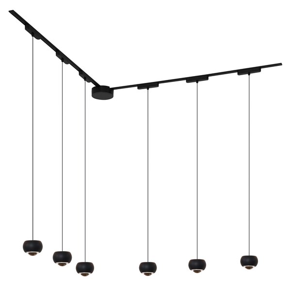 Sistema di illuminazione su binario moderno con 6 faretti a sospensione neri monofase - Magnetic Lance