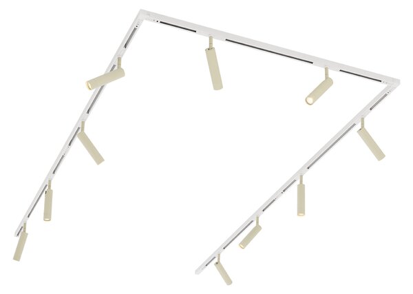 Sistema di illuminazione a binario moderno con 10 faretti beige e bianchi monofase - Slimline Uzzy