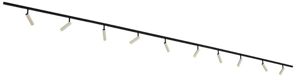 Sistema di illuminazione su binario moderno con 10 faretti beige e neri monofase - Slimline Uzzy