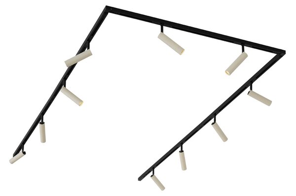 Sistema di illuminazione su binario moderno con 10 faretti beige e neri monofase - Slimline Uzzy
