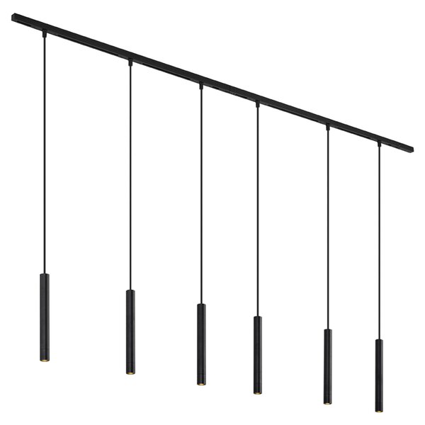Sistema di illuminazione a binario moderno con 6 faretti a sospensione neri monofase - Slimline Keno