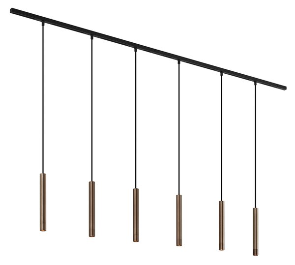 Sistema di illuminazione su binario moderno con 6 luci a sospensione bronzo monofase - Slimline Keno