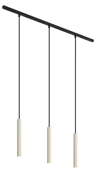Sistema di illuminazione su binario moderno con 3 luci a sospensione beige e nere monofase - Slimline Keno