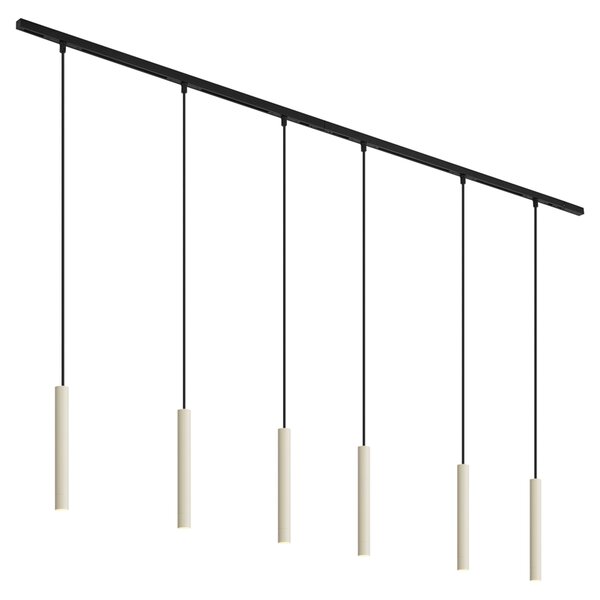 Sistema di illuminazione su binario moderno con 6 luci a sospensione beige e nere monofase - Slimline Keno