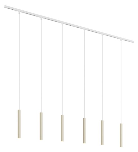 Sistema di illuminazione su binario moderno con 6 luci a sospensione beige e bianche monofase - Slimline Keno