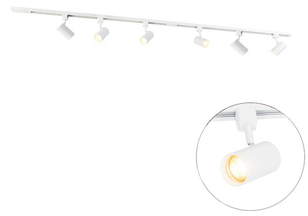Sistema di illuminazione a binario moderno con 6 faretti bianchi monofase 200 cm - Iconic Jeana