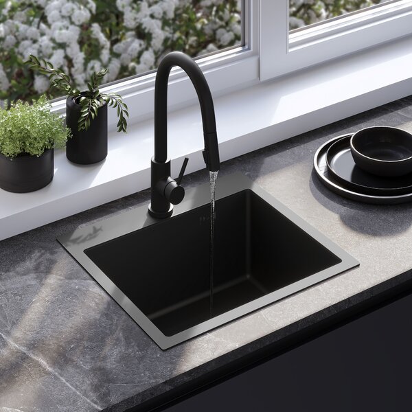 Lavello in acciaio con set di accessori 3 pz. REA Leo 50 Black