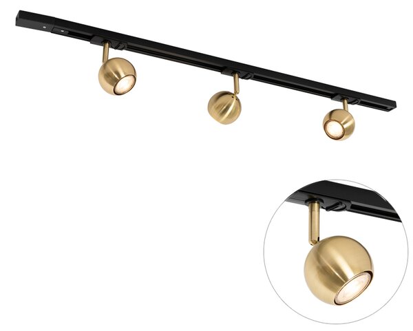 Sistema di illuminazione a binario moderno con 3 faretti oro 1 fase - Iconic Gissi
