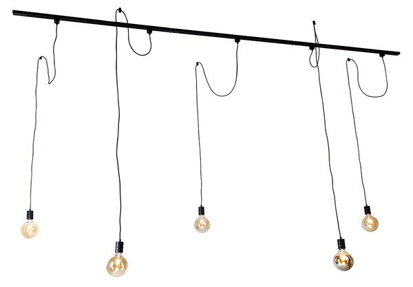 Sistema di illuminazione a binario moderno con 5 luci a sospensione nero monofase - Iconic Cavalux