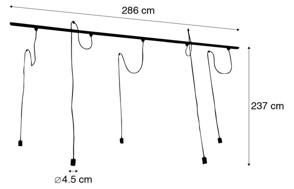 Sistema di illuminazione a binario moderno con 5 luci a sospensione nero monofase - Iconic Cavalux