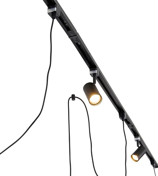 Sistema di illuminazione a binario moderno con 3 faretti e 3 luci a sospensione nero monofase - Iconic Cavalux Jeana