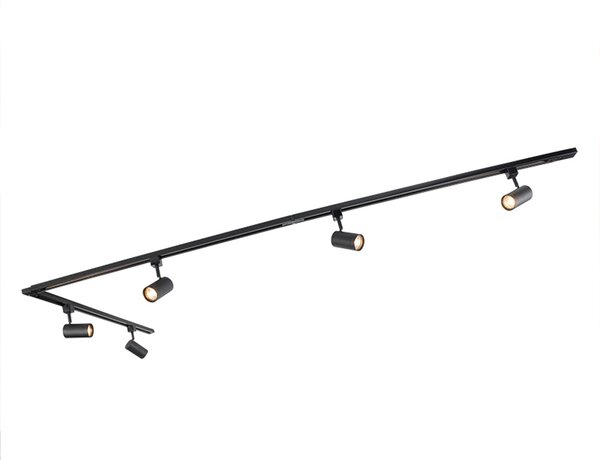 Sistema di illuminazione a binario moderno con 5 faretti nero 1 fase - Iconic Jeana