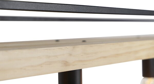 Lampada a sospensione intelligente nera con legno 4 luci incl. Wifi G95 - Shelf