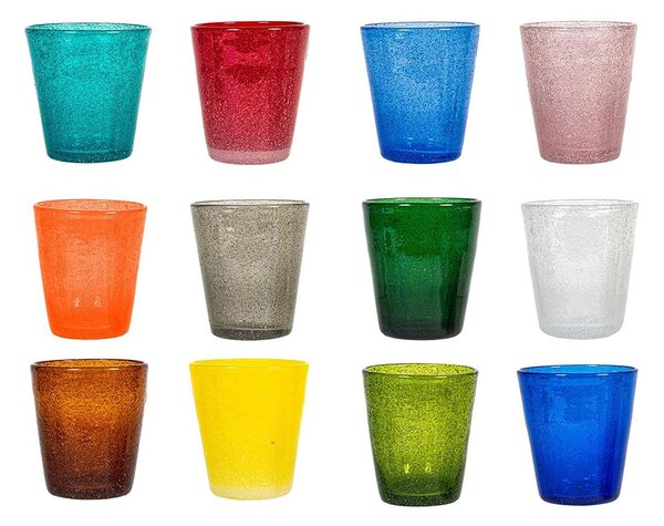 Set 12 bicchieri Giada in vetro colori assortiti cl 28
