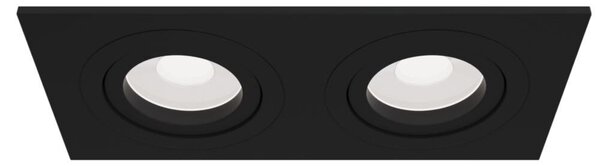 Doppio Faretto Da Incasso Moderno Atom Alluminio Nero 2 Luci Diffusore Tessile