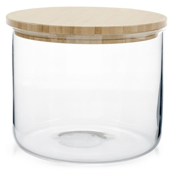 Biscottiera in vetro borosilicato trasparente rigato con tappo in legno bambù forma quadra lt 2,20
