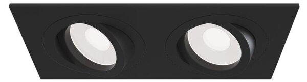 Doppio Faretto Da Incasso Moderno Atom Alluminio Nero 2 Luci Diffusore Tessile