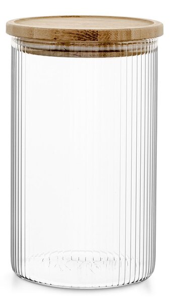 Barattolo in vetro borosilicato trasparente rigato con tappo in legno bambù forma quadra lt 1,10