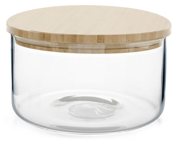Biscottiera in vetro borosilicato trasparente rigato con tappo in legno bambù forma quadra lt 3,30