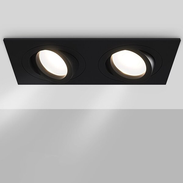 Doppio Faretto Da Incasso Moderno Atom Alluminio Nero 2 Luci Diffusore Tessile