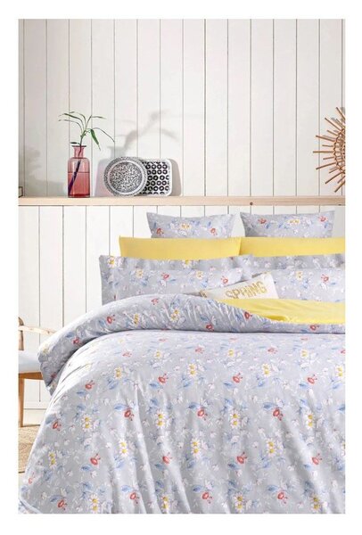 Biancheria da letto gialla/grigia in cotone renforcé per letto matrimoniale/per letto esteso con lenzuolo incluso/4 pezzi 200x220 cm – Mila Home