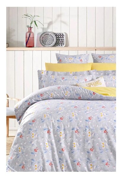Biancheria da letto gialla/grigia in cotone renforcé per letto matrimoniale/per letto esteso con lenzuolo incluso/4 pezzi 200x220 cm – Mila Home
