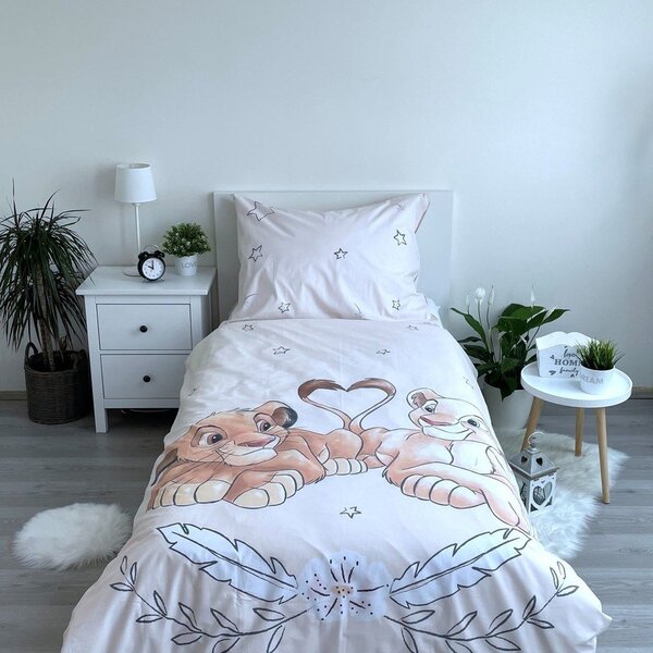 Biancheria da letto per bambini con effetto fosforescente giallo chiaro in cotone per letto singolo 140x200 cm Lion King "Best friends" – Jerry Fabrics