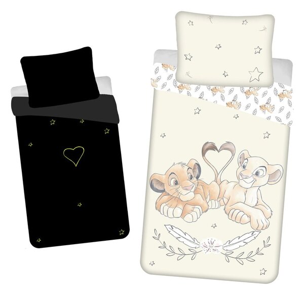 Biancheria da letto per bambini con effetto fosforescente giallo chiaro in cotone per letto singolo 140x200 cm Lion King "Best friends" – Jerry Fabrics