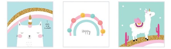 Set di quadri da bambini 3 pz 30x30 cm White Happy – knor