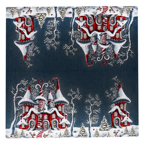 Tovaglia natalizia in ciniglia Una magica casa invernale 90x90 cm Chenille IT038
