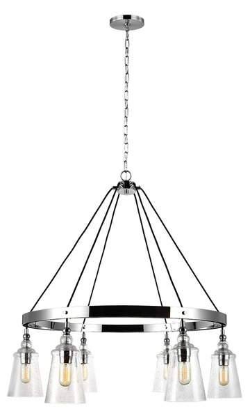 Lampadario Industrial Nordico Loras Acciaio Vetro 6 Luci E27