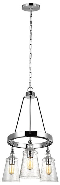 Lampadario Industrial Nordico Loras Acciaio Vetro 3 Luci E27