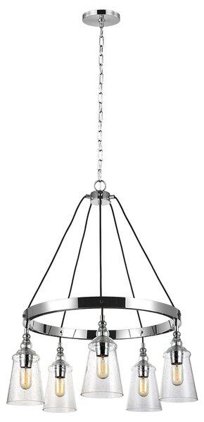 Lampadario Industrial Nordico Loras Acciaio Vetro 5 Luci E27