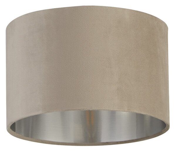 Paralume Contemporaneo Tamburo Acciaio Argento Tessuto Tortora 1 Luce D28Cm