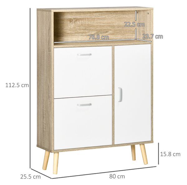 HOMCOM Scarpiera Salvaspazio per 8 Paia di Scarpe con 2 Ante e Armadietto in Legno, 80x25.5x112.5cm, Bianco