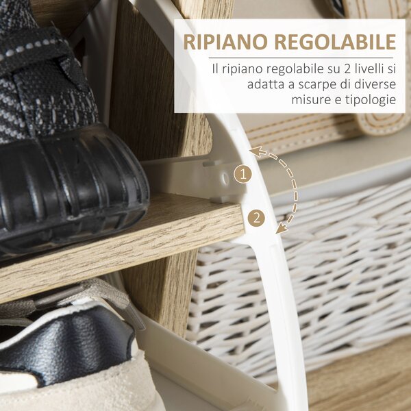 HOMCOM Scarpiera Salvaspazio per 8 Paia di Scarpe con 2 Ante e Armadietto in Legno, 80x25.5x112.5cm, Bianco