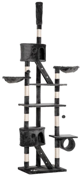 AllMyPets Albero Tiragraffi per Gatti a Soffitto Multilivello con Altezza Regolabile 240-260 cm, con Cucce e Scale, colore Grigio - L3533GY