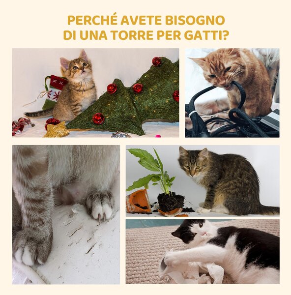 AllMyPets Albero Tiragraffi per Gatti a Soffitto Multilivello con Altezza Regolabile 240-260 cm, con Cucce e Scale, colore Grigio - L3533GY
