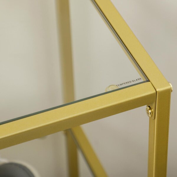 DecHome Consolle Ingresso Design Contemporaneo Luxury a 3 Ripiani in Acciaio e Vetro Temperato Dimensioni 100x32x76 cm colore Oro