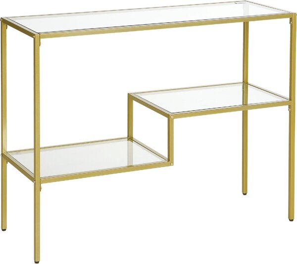 DecHome Consolle Ingresso Design Contemporaneo Luxury a 3 Ripiani in Acciaio e Vetro Temperato Dimensioni 100x32x76 cm colore Oro