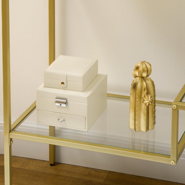 DecHome Consolle Ingresso Design Contemporaneo Luxury a 3 Ripiani in Acciaio e Vetro Temperato Dimensioni 100x32x76 cm colore Oro