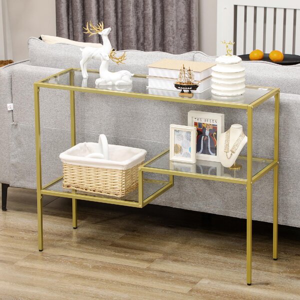 DecHome Consolle Ingresso Design Contemporaneo Luxury a 3 Ripiani in Acciaio e Vetro Temperato Dimensioni 100x32x76 cm colore Oro