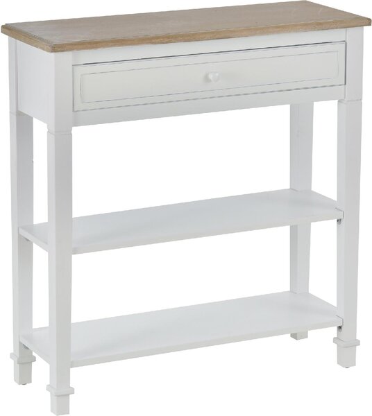 DecHome Consolle Ingresso Design Moderno con Cassetto e 2 Mensole Dimensioni 75,6x27,5x80,5 colore Bianco/Legno