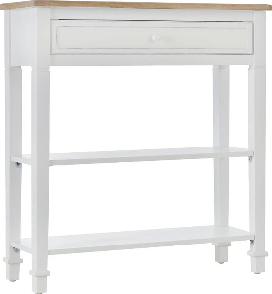 DecHome Consolle Ingresso Design Moderno con Cassetto e 2 Mensole Dimensioni 75,6x27,5x80,5 colore Bianco/Legno