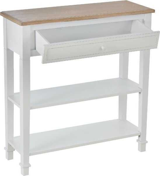 DecHome Consolle Ingresso Design Moderno con Cassetto e 2 Mensole Dimensioni 75,6x27,5x80,5 colore Bianco/Legno