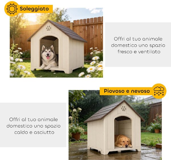 AllMyPets Cuccia per Cani Taglia Media e Grande Rialzata con Tetto Inclinato e Prese d'Aria in PP 88x78x89 cm colore Beige e Marrone Scuro
