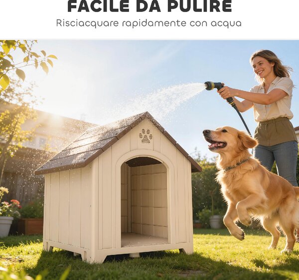 AllMyPets Cuccia per Cani Taglia Media e Grande Rialzata con Tetto Inclinato e Prese d'Aria in PP 88x78x89 cm colore Beige e Marrone Scuro