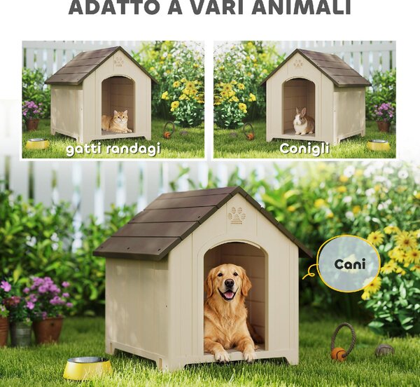 AllMyPets Cuccia per Cani Taglia Media e Grande Rialzata con Tetto Inclinato e Prese d'Aria in PP 88x78x89 cm colore Beige e Marrone Scuro